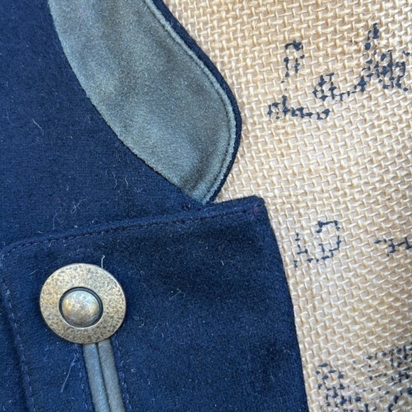 🖤🖤🖤Hagro virgin wool blazer jacket black green suede trim Large - Picture 2 of 7